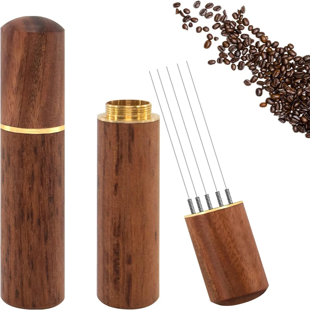 Herramienta de distribución para espresso WDT, mango de madera
