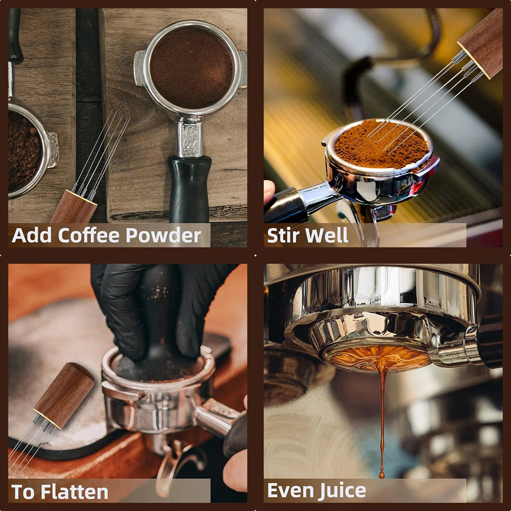 Herramienta de distribución para espresso WDT, mango de madera