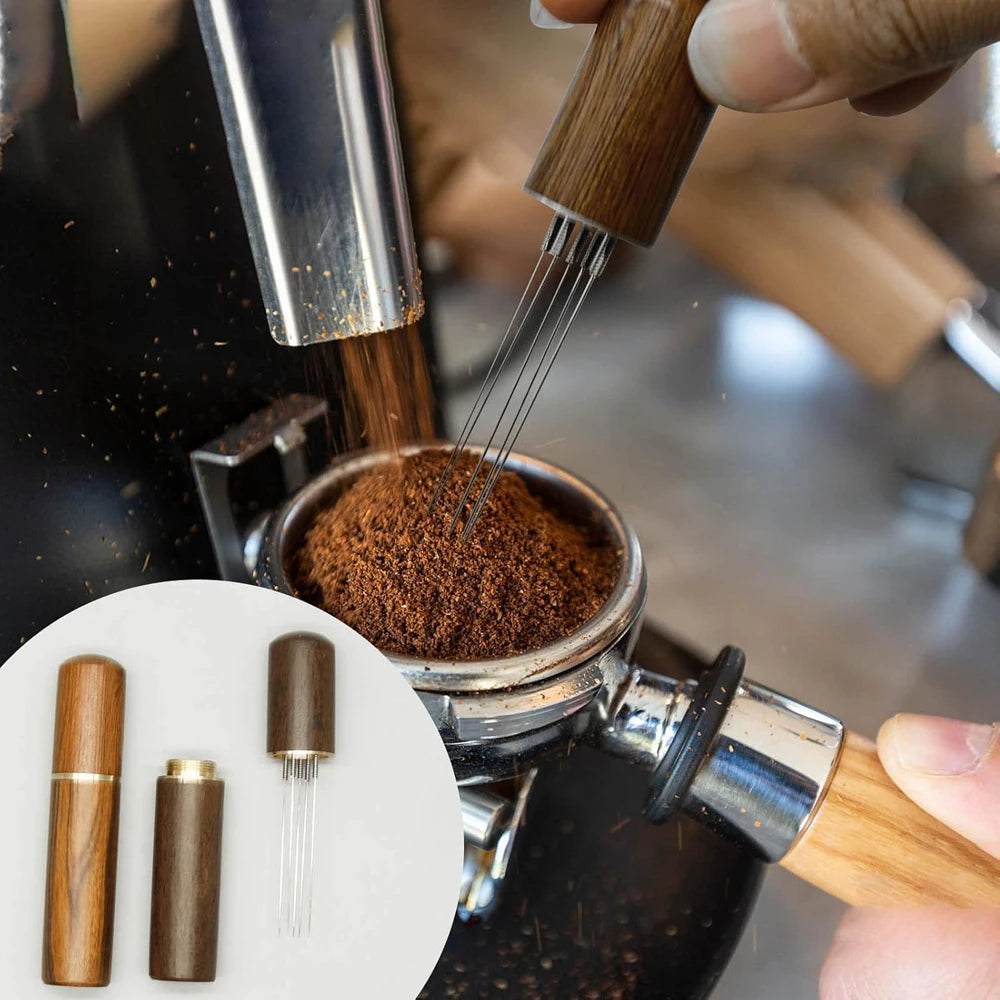 Herramienta de distribución para espresso WDT, mango de madera