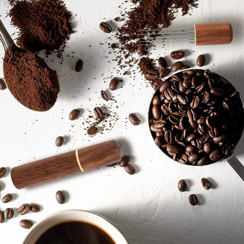 Herramienta de distribución para espresso WDT, mango de madera