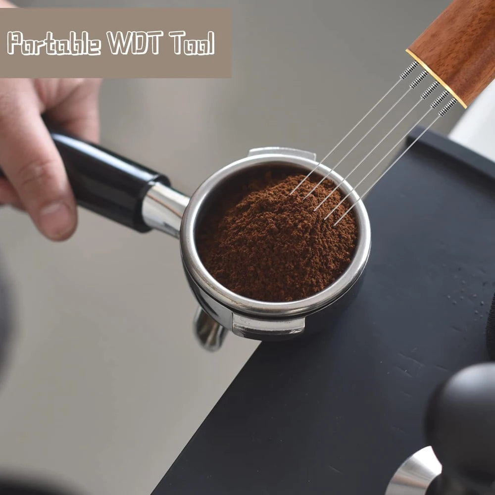 Herramienta de distribución para espresso WDT, mango de madera